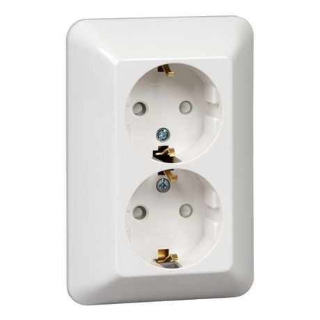 Розетка 2-м СП Прима 16А 250В защ. шторки с заземл. (розн. упак.) бел. SchE RS16-212-BI APC