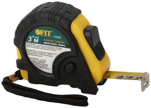 Рулетка прорезиненный корпус тройной стопор Ультра 3м (16мм) - 17243 РОС