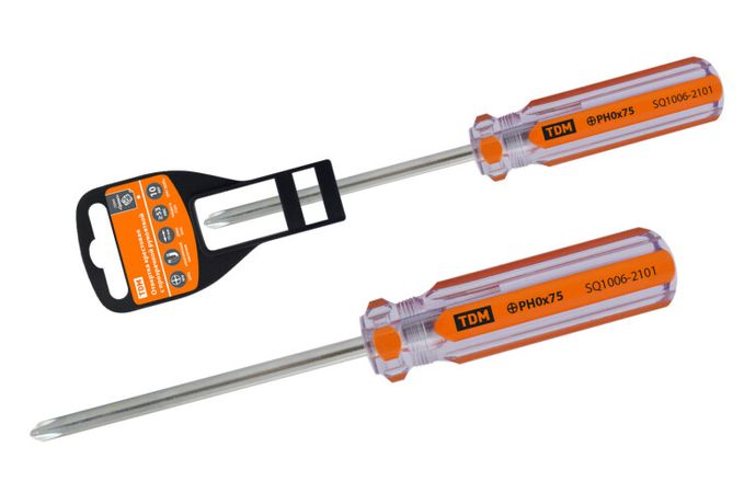 Отвертка крестовая, прозрачная рукоятка, углеродистая сталь, тип PH0 x 75 мм, серия "Гранит" | SQ1006-2101 TDM