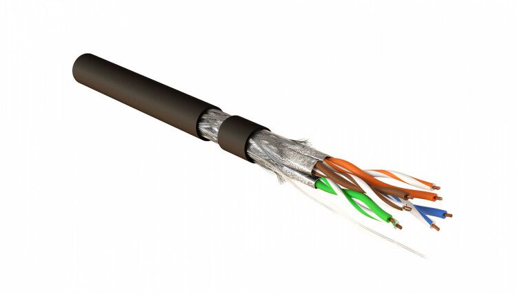 Кабель витая пара экранир. S/FTP кат.7A 4 пары 23 AWG ОЖ solid кажд. в фольге общий экран-оплетка PE SFTP4-C7A-S23-OUT-PE-BK-500 черн. (уп.500м) Hyperline 444461