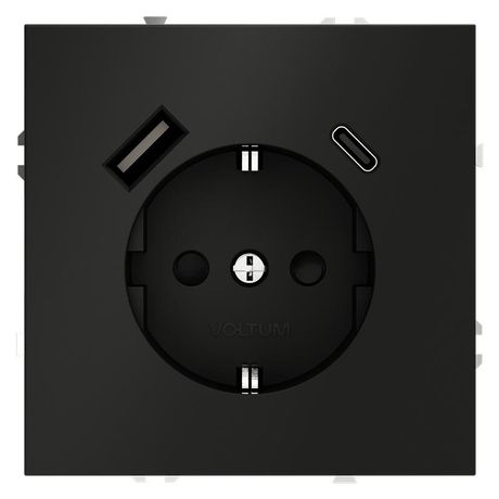 Розетка 1-м СП S70 16А с USB A+С заземл. защ. шторки механизм черн. матов. Voltum VLS040508 Voltum арт. VLS040508
