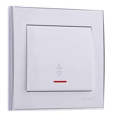 Переключатель проходной 1-кл. СП Rain 10А IP20 с подсветкой хром. боковой вставкой бел. LEZARD 703-0225-114