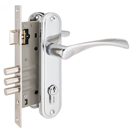 Замок врезной цилиндровый с ручками для деревянных дверей АЛЛЮР 103/3 CP хром - 5959 ПТК