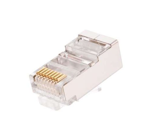 Коннектор NIKOMAX RJ45/8P8C под витую пару, Кат.6 (Класс E), 250МГц, покрытие 50мкд, универсальные ножи, экранированный, круглый ввод, 100 шт - ЭКО10270 NMC-RJ88RZ50SE1-100