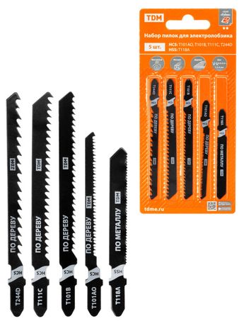 Набор пилок для электролобзика по дер: T101AO,T101B,T111C,244D, метал. T118A, 5 шт, "Рубин", TDM | SQ1089-0212