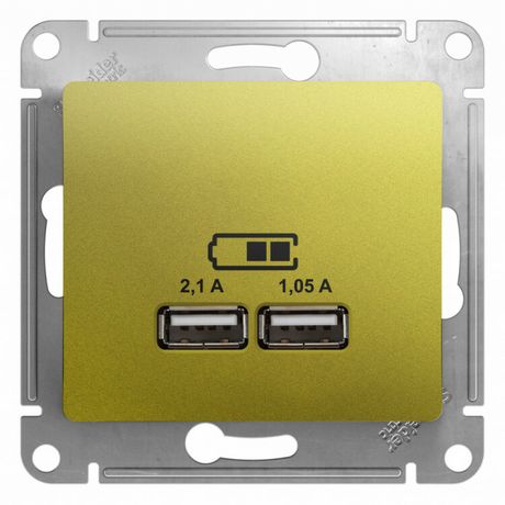 Розетка USB 2-м СП Glossa тип A+A 5В/2100мА 2х5В/1050мА механизм фисташк. SE GSL001033 APC