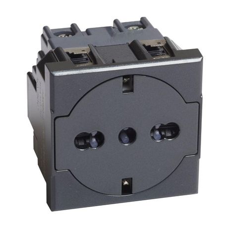 Розетка 1-м СП 2мод. Axolute 16А IP20 250В 2P+E немецк./итальянск. стандарт с плоск. лицев. панелью антрацит Leg BTC HS4140/16F Legrand