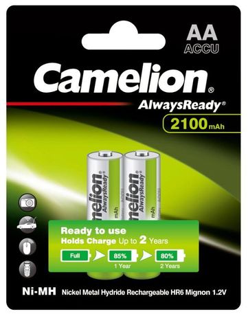 Аккумулятор AA/HR6 1.2В 2100мА.ч Ni-MH Always Ready NH-AA2100ARBP2 BL-2 металлик (уп.2шт) Camelion 7966