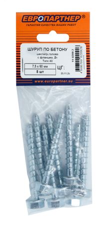 Шуруп по бетону HEX 7,5x60 TX40 оцинкованный (8 шт.) - 11 0209 2 Европартнер