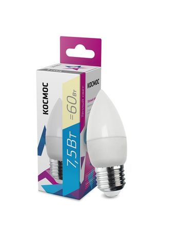 Лампа светодиодная LED 7.5Вт CN 220В Е27 D37х99 3000 теплый 590лм Космос - LkecLED7.5wCNE2730