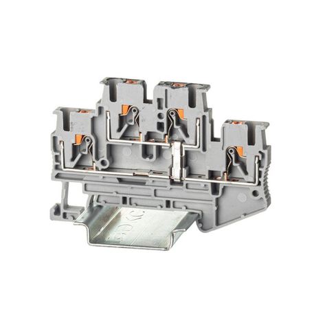 Клемма двухуровневая , зажим push-in, 4 точки подключения с перемычкой между уровнями, 2.5 кв.мм, серая - VPRTT-2.5-PV-GY ДКС