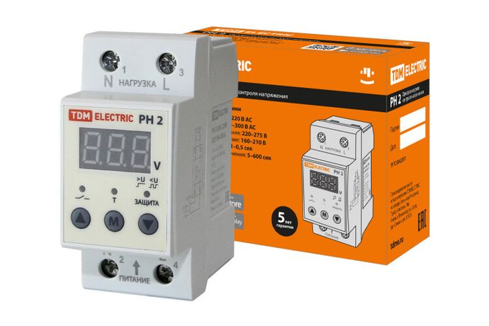 Реле напряжения однофазное серии РН 2 63А-220В (LED-дисплей) - SQ1504-0016 TDM