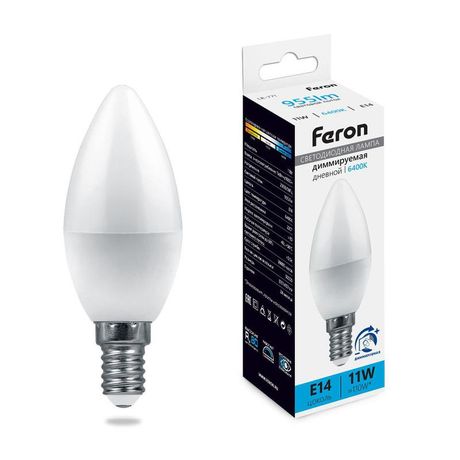 Лампа светодиодная диммируемая, (11W) 230V E14 6400K С37, LB-771 | 51057 FERON