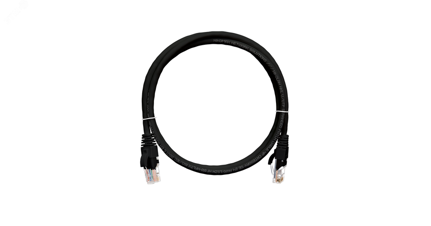 Шнур коммутационный кат.5E (класс D) U/UTP 4 пары 24 AWG (7х0.205мм) 100МГц 2хRJ45 (8P8C) T568B заливной с защ. защелки мж BC чистая медь LSZH нг(А)-HFLTx черн. 0.15м NIKOMAX NMC-PC4UD55B-001-C-BK ЭКО48834