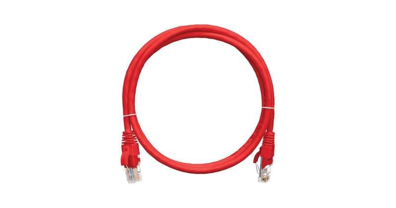 Патч-корд кат.5E (класс D) U/UTP 4 пары 24 AWG (7х0.205мм) 100МГц 2хRJ45 (8P8C) BC чистая медь LSZH нг(А)-HFLTx 1м красн. NIKOMAX NMC-PC4UD55B-010-C-RD
