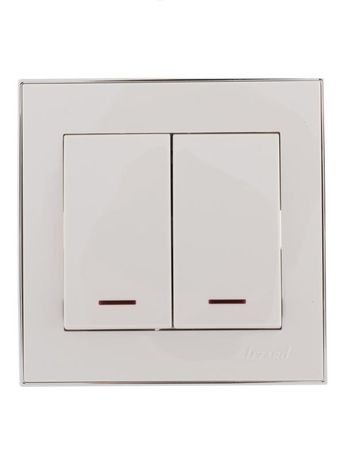 Выключатель 2-кл. СП Rain 10А IP20 с подсветкой хром. боковой вставкой бел. LEZARD 703-0225-112