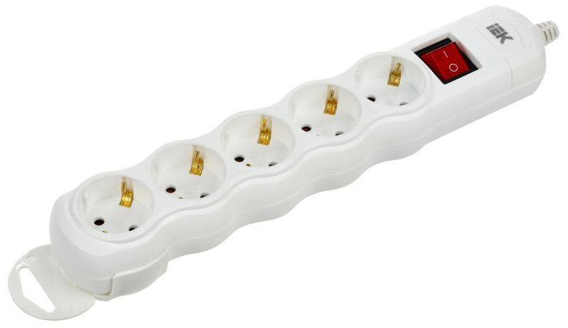 Розетка переносная разборная с выключателем РПр05В 5 мест IEK - WYP10-D-KP-16-05-ZKS-K01