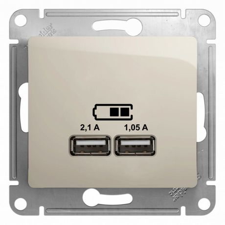 Розетка USB 2-м СП Glossa тип A+A 5В/2100мА 2х5В/1050мА механизм молочн. SE GSL000933 APC