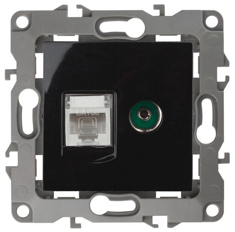 Розетка комбинированная RJ45+TV, Эра12, чёрный, 12-3110-06 - Б0027446