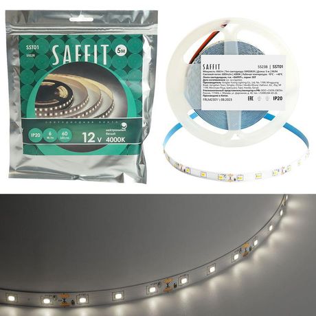 Лента светодиодная SST01 SAFFIT 60SMD(2835)/m 6Вт/м 12V 5000*8*1.22мм 4000K, IP20 | 55238 FERON