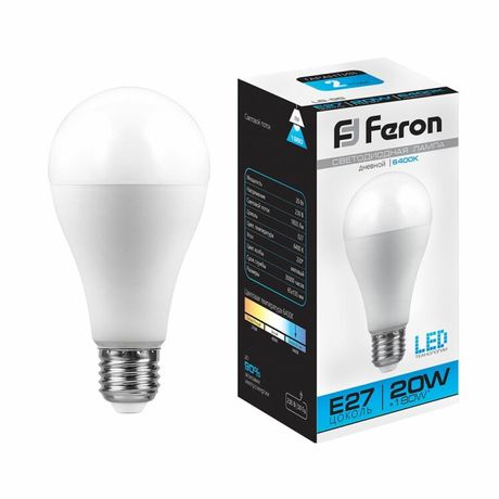 Лампа светодиодная LB-98 (20W) 230V E27 6400K A65 | 25789 FERON