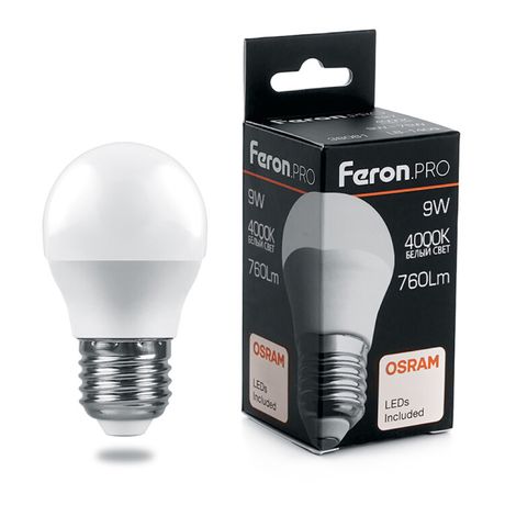 Лампа светодиодная .PRO LB-1409 Шарик E27 9W 4000K OSRAM LED | 38081 Feron
