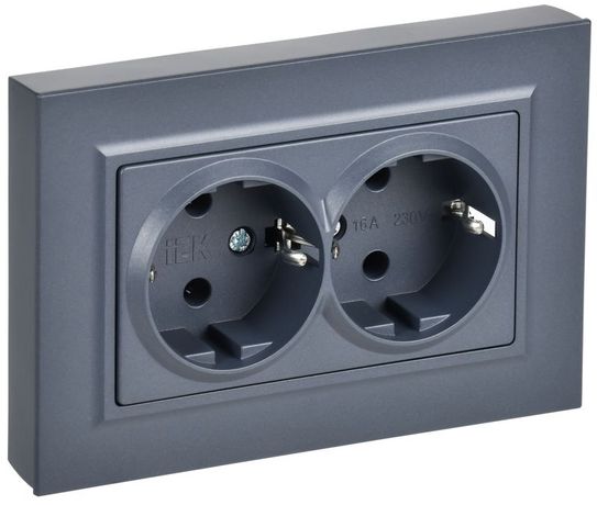 Розетка 2-м СП BRITE РСПл12-3-БрМ 16А в сборе с заземл. без защ. шторок плоская маренго IEK BR-R27-16-K35-F