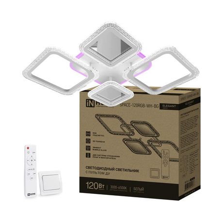 Светильник светодиодный ELEGANT SPACE-120RGB-WH-BG 120Вт 3000-6500К 8400лм 230В 530х530х125мм пульт ДУ бел. IN HOME 4690612062327