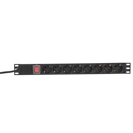 Блок розеток PDU TERACOM PRO 19'' 1U 16А/250В 8 Schuko с выключателем шнур питания длиной 2 метра сечение 3x1.5 мм2 вилка корпус пластик черный - TRP-HPD-LSP-16A-8SH-2MSH EKF