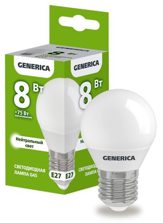 Лампа светодиодная G45 шар 8Вт 230В 4000К E27 | LL-G45-08-230-40-E27-G GENERICA IEK