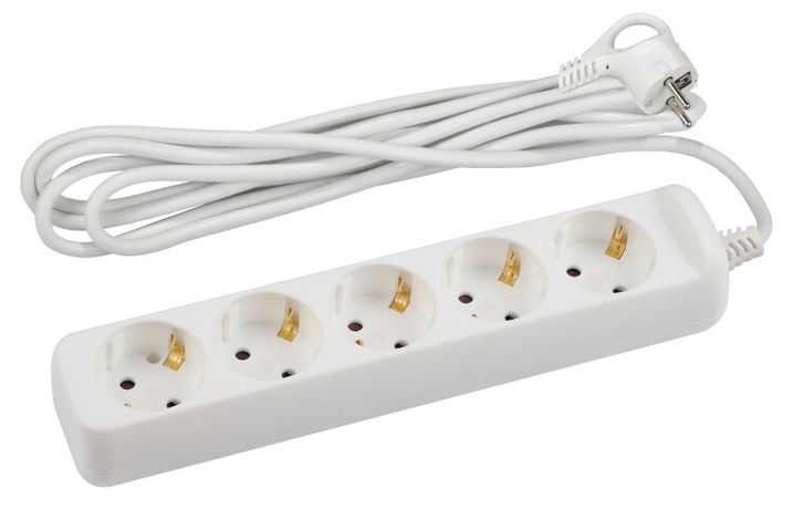 Удлинитель электрический U-5e-3m-3x1,5 с заземлением 5 розеток 3м ПВС 3x1,5мм2 16А | Б0044038 ЭРА