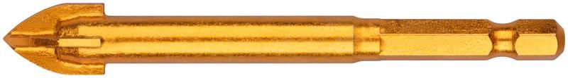 Сверло по кафелю, 4 режущие кромки, титановое покрытие, U-хвостовик под биту 12х91 мм - 35479 РОС