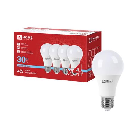 Лампа светодиодная LED-A65-VC 4PACK 30Вт 6500К E27 2850лм 230В (уп.4шт) IN HOME 4690612066899 IN HOME арт. 4690612066899