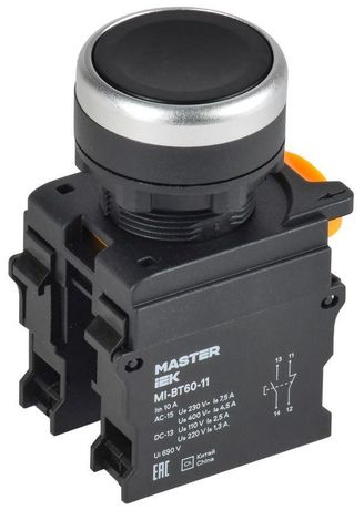Кнопка d=22мм 1NO+1NC чёрная MASTER | MI-BT60-11-3-22-K02 IEK