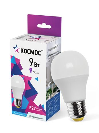 Лампа светодиодная LED 9Вт 220В Е27 D55х98 6500К холодный A55 720 лм КОСМОС - LkecLED9wA55E2765