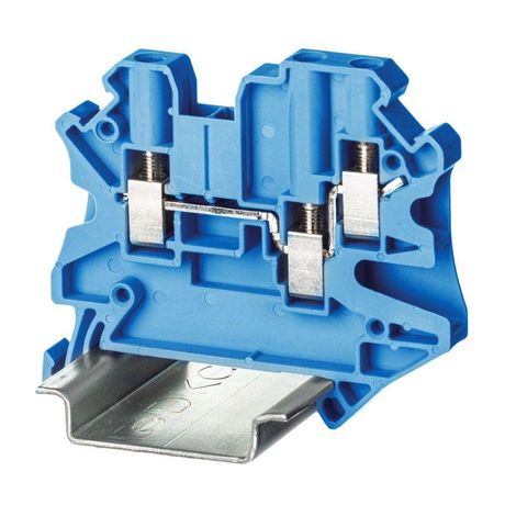Клемма проходная , винтовой зажим, 3 точки подключения, 4 кв.мм, синяя - TUR-4-TWIN-BU ДКС
