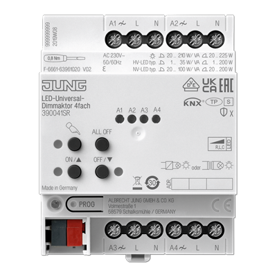 Универсальный LED-диммер 4 группы, монтаж на DIN-рейку; KNX | 390041SR Jung