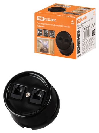 Розетка двойная телефонная RJ11 черная «Болонь» | SQ1820-0250 TDM
