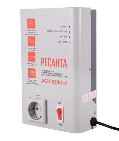 Стабилизатор напряжения однофазный инверторный 500Ва/400Вт - АСН-550/1-И Huter 63/6/75