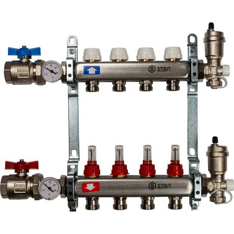 Коллектор STOUT из нержавеющей стали в сборе с расходомерами 4 вых. - RG008P0RN7FLTF SMS 0907 000004