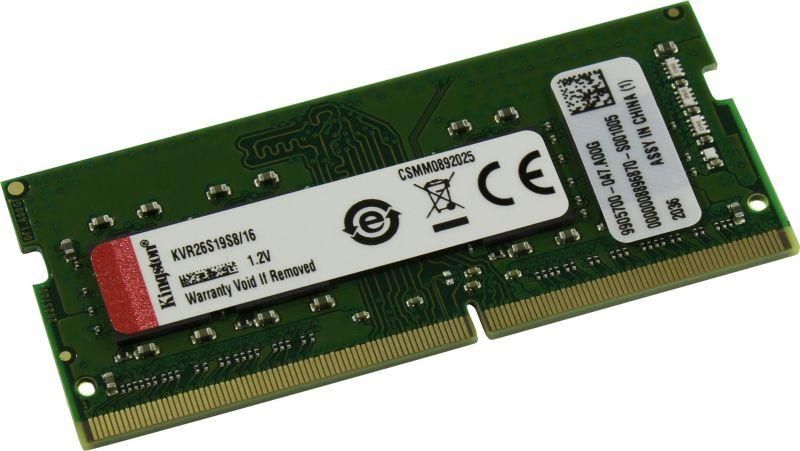 Память оперативная KVR26S19S8/16 16GB 2666MHz DDR4 Non-ECC CL19 SODIMM SRx8 KINGSTON 1000600742