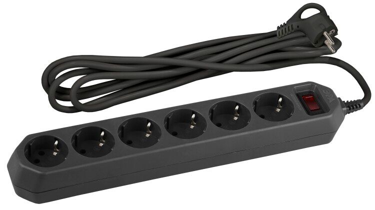 Удлинитель с сетевым фильтром 6х1.5м заземл. 10А IP20 USF-6es-1.5m-B выкл. базов. защитой черн. Эра Б0037261