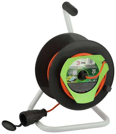 Удлинитель силовой RP-1-2x0.75-20m на пластиковой катушке без заземления 1 розетка 20м ПВС 2х0,75мм2 | Б0059767 ЭРА