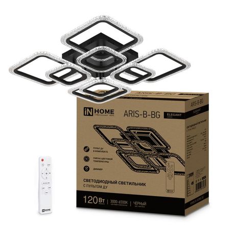 Светильник светодиодный ELEGANT ARIS-B-BG 120Вт 230В 3000-6500K 8400Лм 585х585х115мм пульт ДУ черный IN HOME - 4690612043265