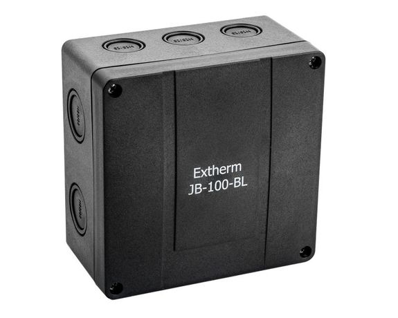 Коробка распределительная Extherm JB-100-BL 140*140*76 мм IP 66, черная, в комплекте с клеммным рядом 10х10 кв.мм., 76А EXTHERM арт. Extherm JB-100-BL