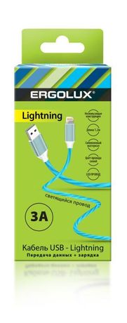 Кабель USB-Lightning ELX-CDC03-C06 3А 1.2м LED зарядка+передача данных коробка син. Ergolux 15306