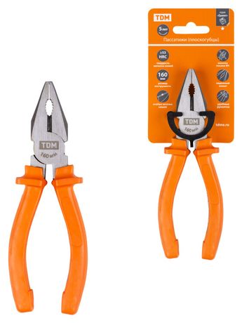 Пассатижи (плоскогубцы), с пластиковыми рукоятками, углеродистая сталь, 160 мм, серия "Гранит" | SQ1009-0101 TDM