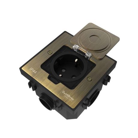 Лючок MultiDesk MDK21 с розеткой 2P+E 16А 250В IP44 монтажной коробкой для бетонных полов античная латунь SE MDK21202BC APC