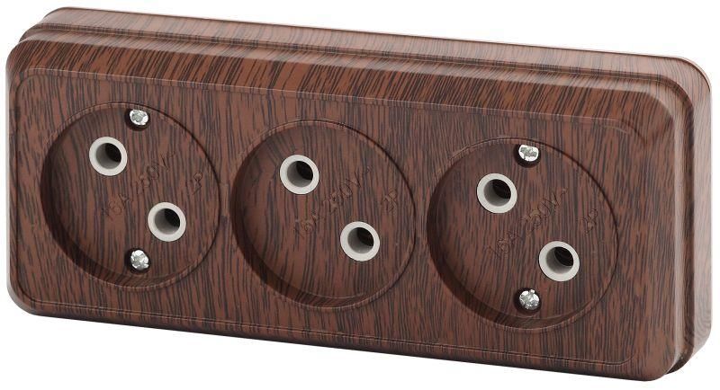 Розетка 3-м ОП Quadro 2-205-10 16А IP20 250В 3х2P венге Intro Б0036143 ЭРА