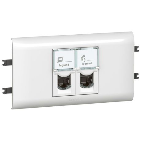 Механизм розетки компьютерной 2-м СП 2мод. Mosaic RJ45 кат.6E UTP с рамкой суппорт. для кабель-канала DLP Leg 078663 Legrand